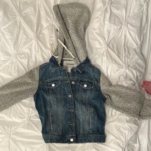 Jean jacket from Garage,with boucle hood and sleeves